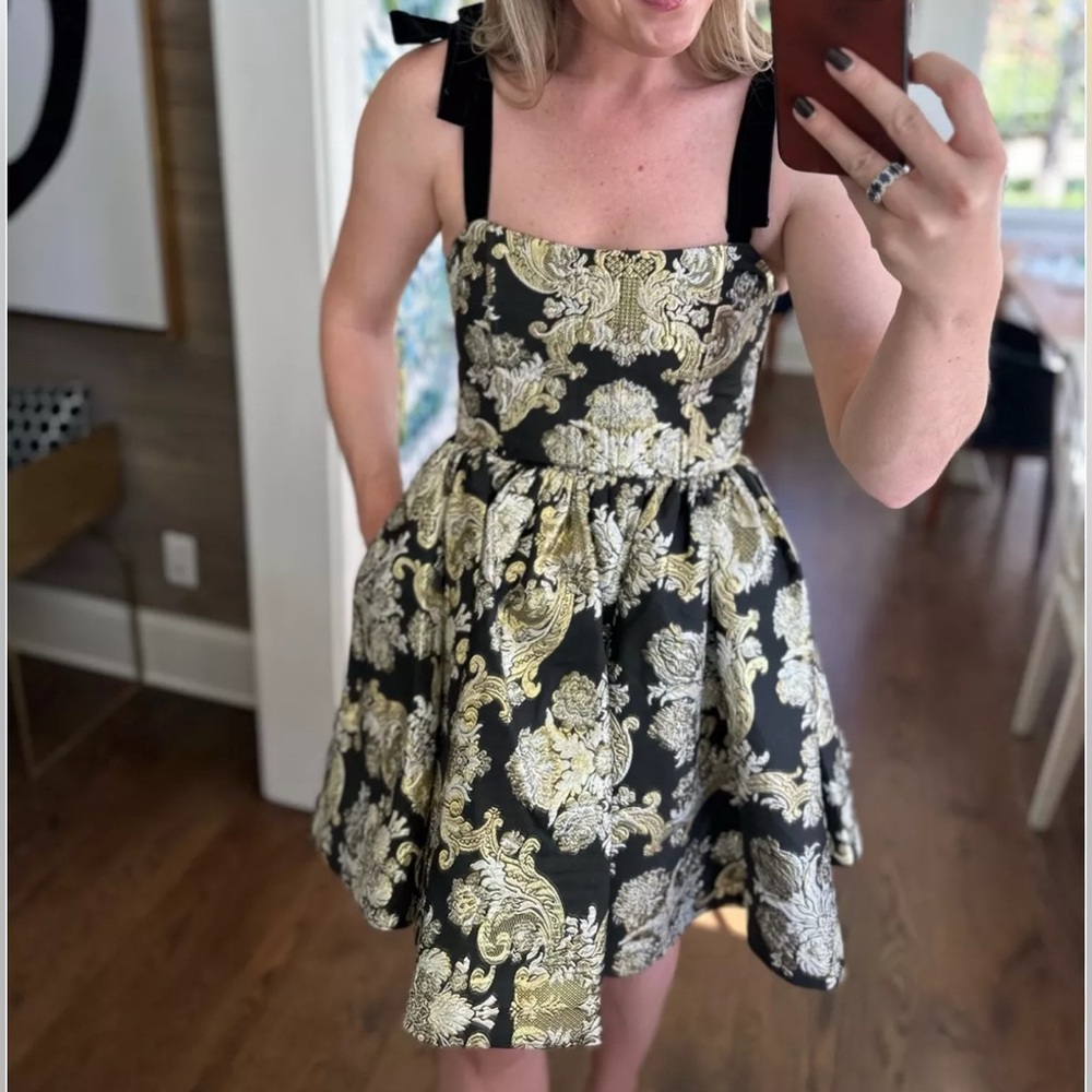 Alice + Olivia Black and Silver Brocade Dress